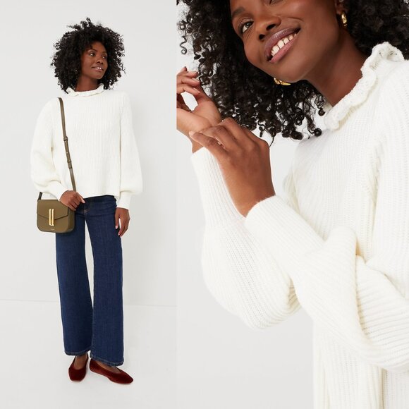 Tuckernuck NEW Ivory Delphine Ruffle Neck Knit Wool Blend Sweater Size XS - Picture 1 of 11